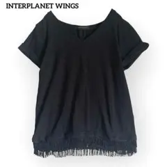美品◆INTERPLANET WINGS 裾フリンジ半袖Tシャツ【M】袖折り返し