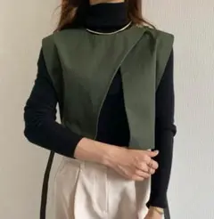 サイドベルトショートベストcallautia オリーブグリーン