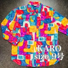 【レトロ90s】【日本製】 Karoカラフルシフォン長袖レトロシャツ　春夏秋冬