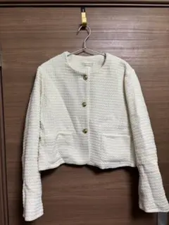 美品☆LAUIR ラウアー　金ボタンツイードジャケット　L アイボリー