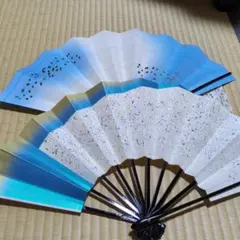 舞扇子 青と白のグラデーション　2点セット