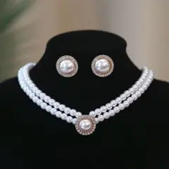 新入荷!ウェディング 結婚式 前撮り パール ネックレス イヤリング2点セットH