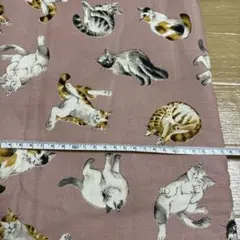 生地　えんぴつタッチ猫　ピンク