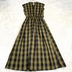 【美品】ビームスハートチェックスキッパーネック ロングワンピース
