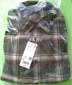新品 メンズ ユニクロ フランネルチェックシャツ オリーブ グリーン 緑 M
