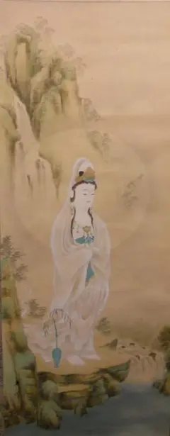 真作/藤原登世麻呂/観音心経賛/岩上観音/仏掛軸/観音/掛軸☆宝船☆AG-587 真作/藤原登世麻呂/観音心経賛/岩上観音/仏掛軸/観音/掛軸☆宝船