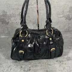 【GENUINE LEATHER】 ハンド バッグ イタリア製 ブラック