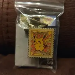 ポケモン ピカチュウ　クリップ式 メタル 切手 バッジ 小学館