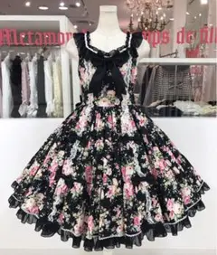 FluffyフリルティアードJSK(花柄) 黒 ブラック ロリータ ロリィタ