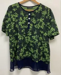 緑色花柄 半袖チュニック