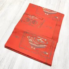 【N700】 名古屋帯 松葉仕立 赤オレンジ 着物・小紋・紬やリメイクなどに
