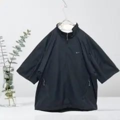 NIKE ナイキゴルフ ハーフジップ 半袖ナイロンジャケット 刺繍ロゴ M 黒