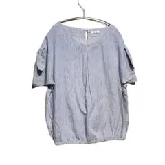 Lutique　ストライプ柄バルーン袖ブラウス　白×青(L)