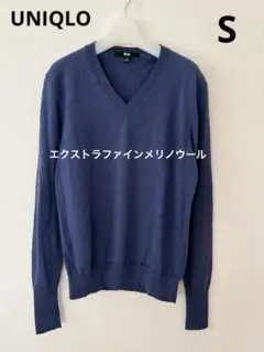 UNIQLO/ユニクロ/エクストラファインメリノ/Vネックセーター/ブルー/S