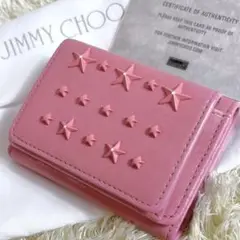 ジミーチュウ 三つ折り財布 ピンク スタッズ NEMO コンパクトウォレット