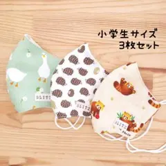 【コットンマスク】布立体マスク 3枚セット 小学生 ハリネズミ レッサーパンダ