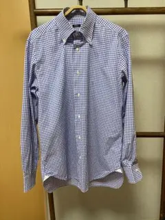 BARBA 水色チェック柄 長袖シャツ 40(15 3/4)