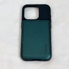 iPhone 15Pro ケース ダークグリーン 背面収納 ICカード 便利
