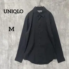 美品UNIQLO ストレッチ素材 ブラック 長袖シャツ　メンズM ビジネスシャツ