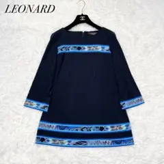 美品✨LEONARD チュニック シルク混 カットソー 花柄 ネイビー 38