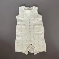 アイボリー ニットロンパース かぎ編み　パタシュー