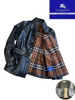 極美品 バーバリーブルーレーベル ノバチェック レザー ジャケット 38 M