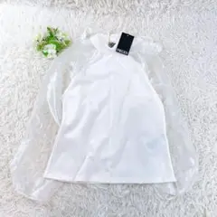 新品✨タグ付き PIECES 長袖 ブラウス シースルー XL バックボウタイ