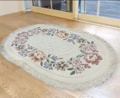 花柄楕円形室内用ラグマット　65×110cm