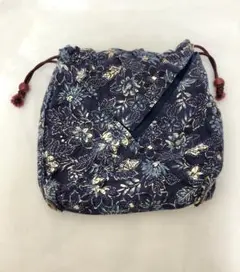 ハンドメイド　巾着　バック　青　花柄