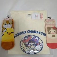 ペコちゃんサンリオキャラクターTシャツ!キティ靴下とモフサンド靴下!新品です!