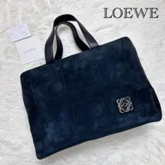 【希少!美品!✨】ロエベ ハンドバッグ アナグラム スエード×レザー ネイビー
