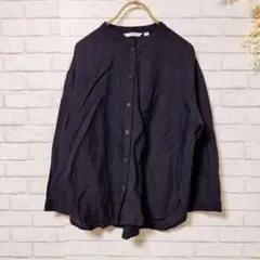 【美品】(M) UNIQLO ユニクロ ノーカラーシャツ トップス ブラック