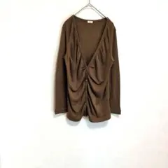 NAOV　Vネック　ギャザー　ドレープカーディガン　ブラウン　M　着丈長め