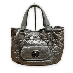 【良品】Dior カナージュ レディディオール ナイロン グレー キルティング
