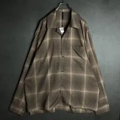 新品✨長袖シャツ レーヨン100% オープンカラー 総柄 チェック 茶 2XL