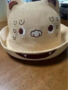 動物顔 麦わら帽子 ベージュ