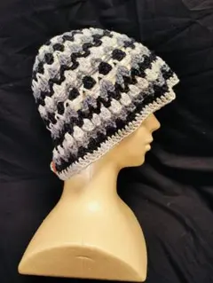 KelpBucketHatフック編みストライプ帽子