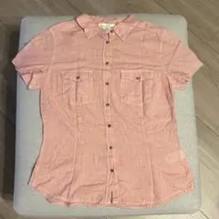 【即購入OK】H&M ピンクストライプシャツ　半袖　EUR40 Lサイズ相当