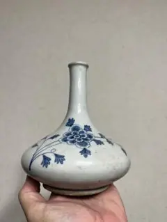 李朝 白磁 染付 分院 牡丹紋 朝鮮王朝 官窯 酒器 徳利 花入 骨董 古美術 大壺 李朝白磁染付牡丹文丸壷 李朝期 分院官窯 古陶磁 (検 青花