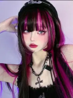地雷系 ロングウィッグ ピンク×黒 カツラ