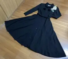 カネコイサオピンクハウスウールワンピース黒長袖ポンポン