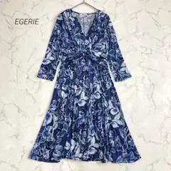 EGERIE エジェリー デニムプリント花柄ワンピース 七分袖 フランス製 S