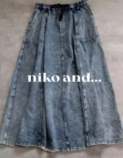 niko and…　ニコアンド　ベルトフレアスカート　インディゴデニム　L