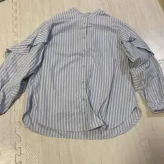 GU ストライプシャツ　Mサイズ　ブルー フリル　スタンドカラー