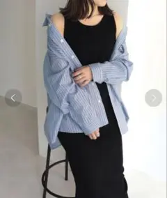 Fredy emue リブワンピース　ノースリーブ　ブラック