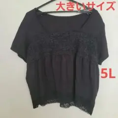 レース付き半袖Tシャツ　5Lサイズ　ブラック
