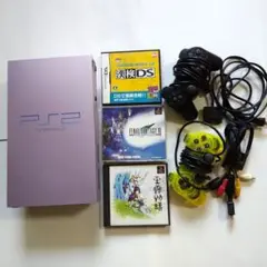 PS2 パープル 本体とコントローラー2個、ゲームソフト付き