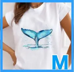 ホエールテールTシャツ・M♡ハワイアン フラダンス♡青 ブルー 水色♡海 クジラ