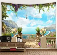 タペストリー壁飾り おしゃれ壁掛け装飾布 内海を望むテラス 150ｘ130cm