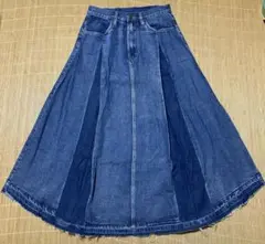 【未使用】デニム　フレアスカート　Mサイズ　ロング丈　Aライン　プリーツ